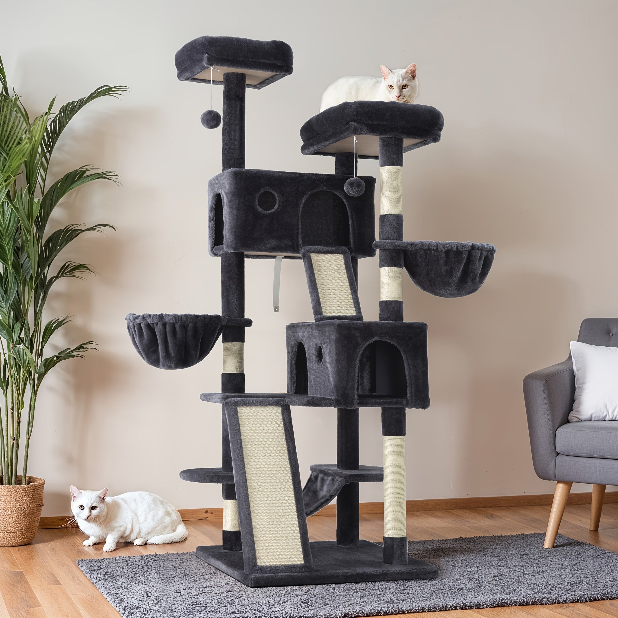 HOOMIC 65in Multi-Level Large Cat Tree Tower For Indoor Cats