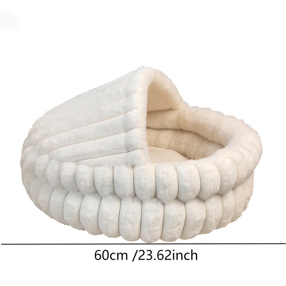 Shell-Style Semi-Enclosed Pet Bed, Thickened Warm Winter Cat and Dog Bed