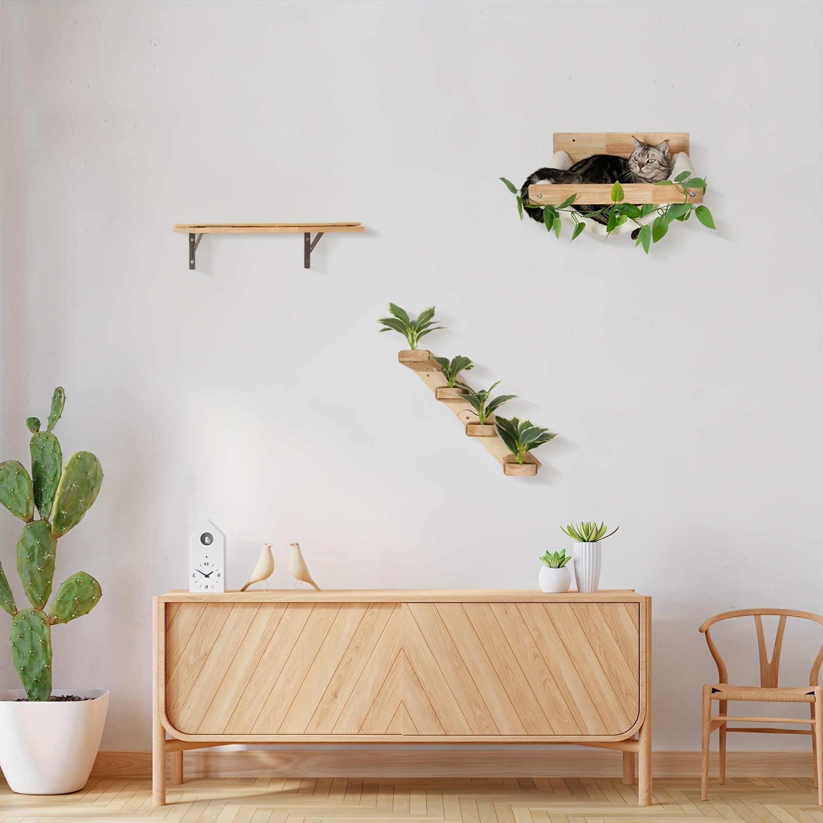 MEOWOOU 3 in 1 Cat Wall Furniture Set, 3 Pack Climbing Shelves Set, Cats Hammock