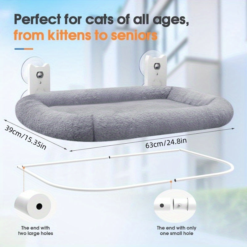 Spacious Feline Window Perch Featuring a Cushioned Cordless Hammock And Four Strong Suction Cups