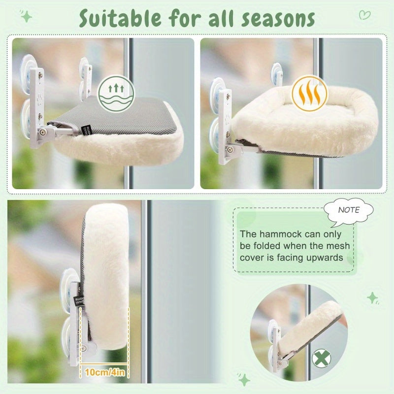 Spacious Feline Window Perch Featuring a Cushioned Cordless Hammock And Four Strong Suction Cups