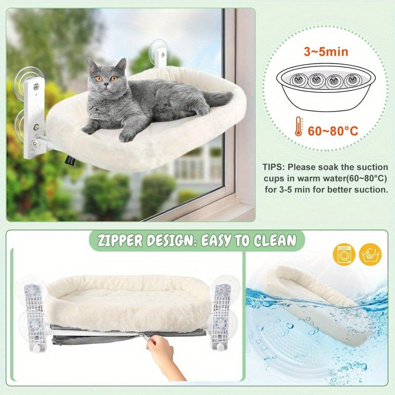 Spacious Feline Window Perch Featuring a Cushioned Cordless Hammock And Four Strong Suction Cups