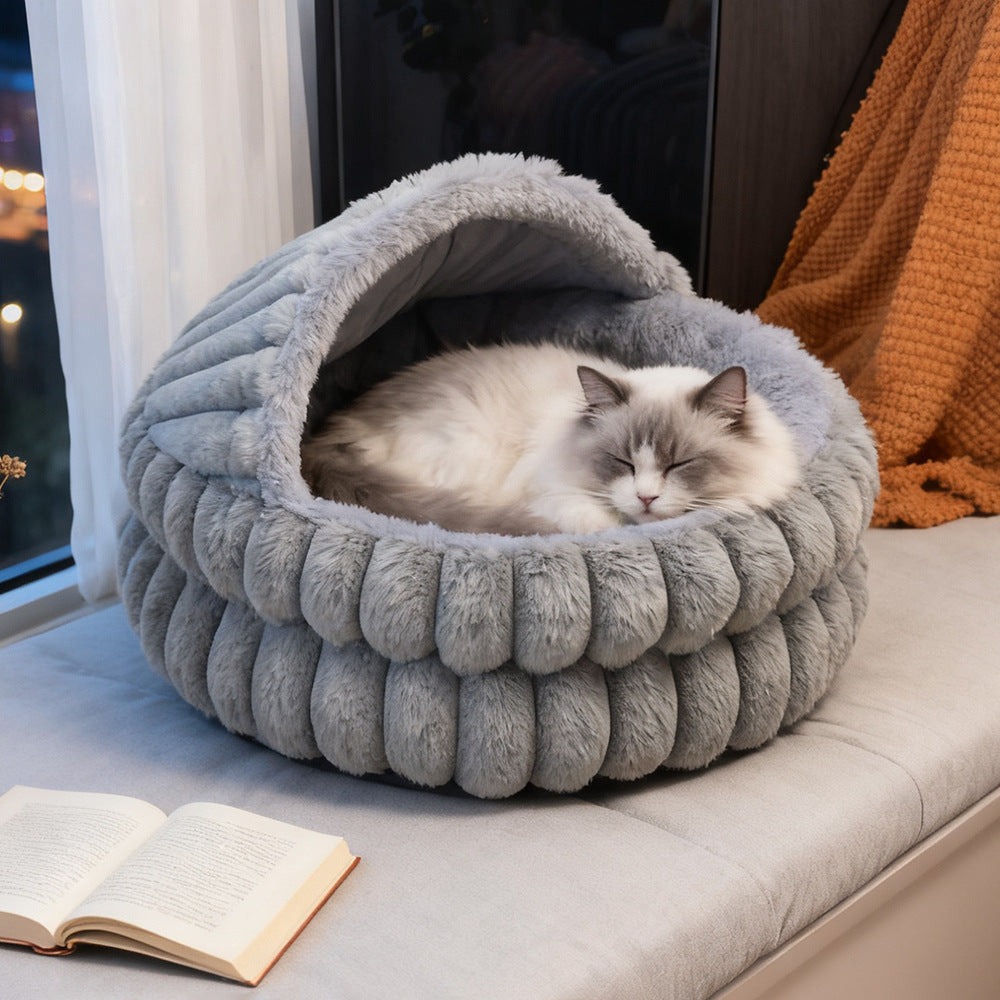 Shell-Style Semi-Enclosed Pet Bed, Thickened Warm Winter Cat and Dog Bed
