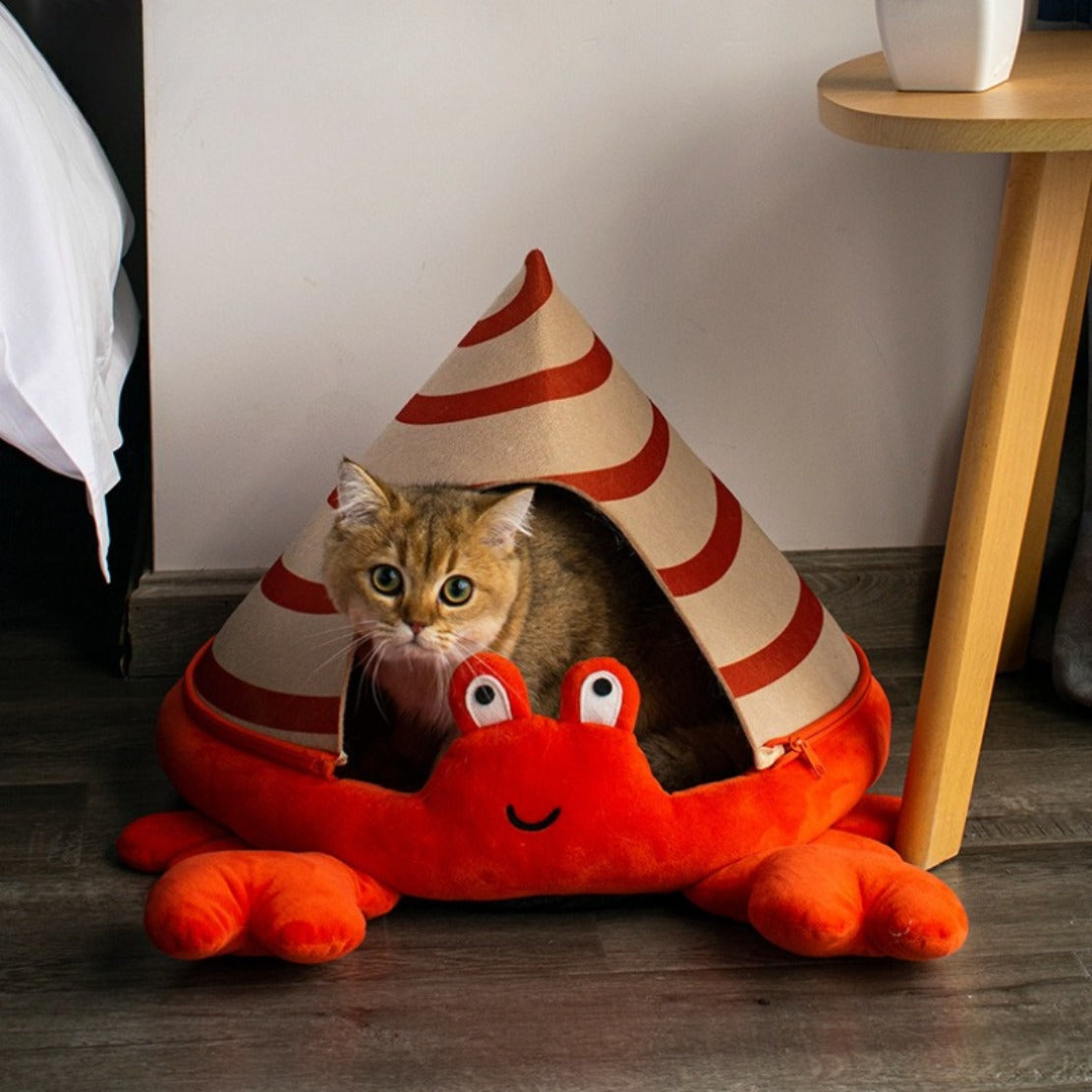 All-season Enclosed Windproof Cat House, Detachable Cat and Dog Bed