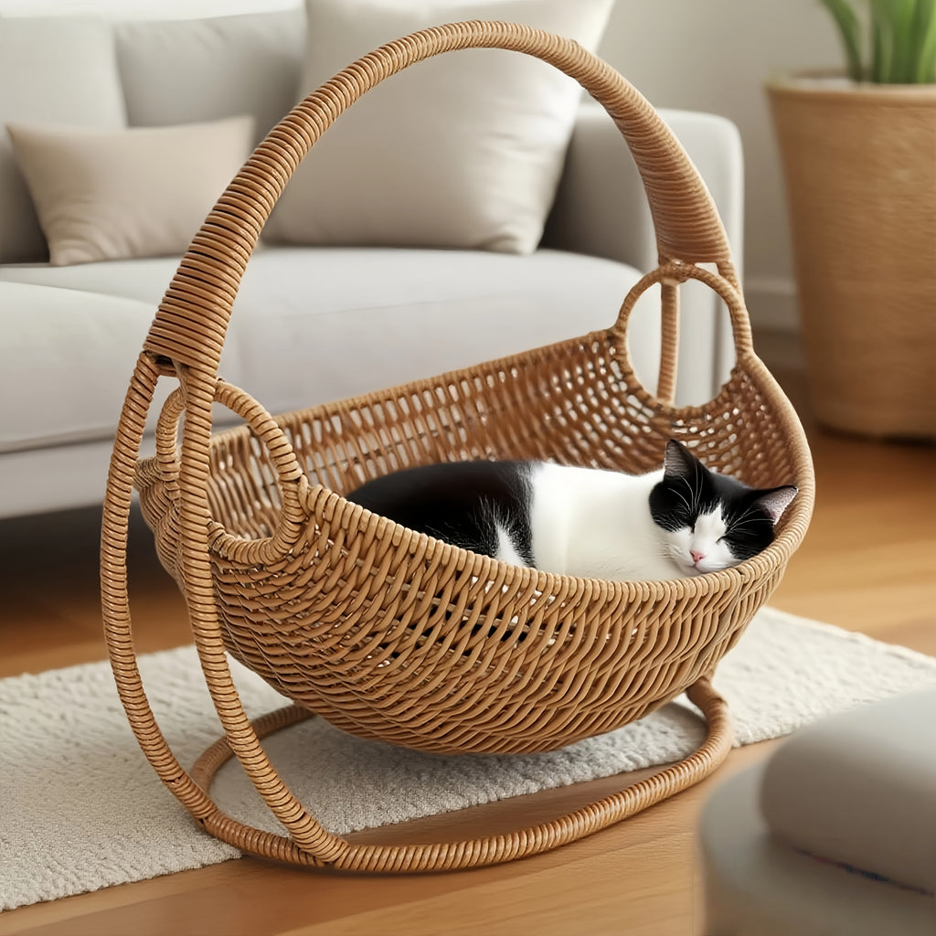Handwoven | Large Handwoven Large Cat Hammock | Wicker Basket Bed with Stand Swing Cradle