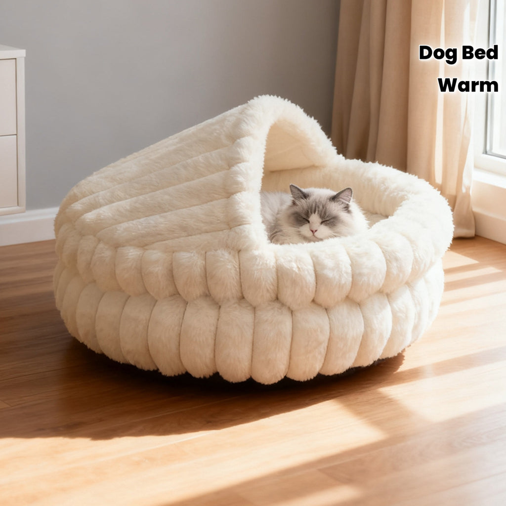 Shell-Style Semi-Enclosed Pet Bed, Thickened Warm Winter Cat and Dog Bed