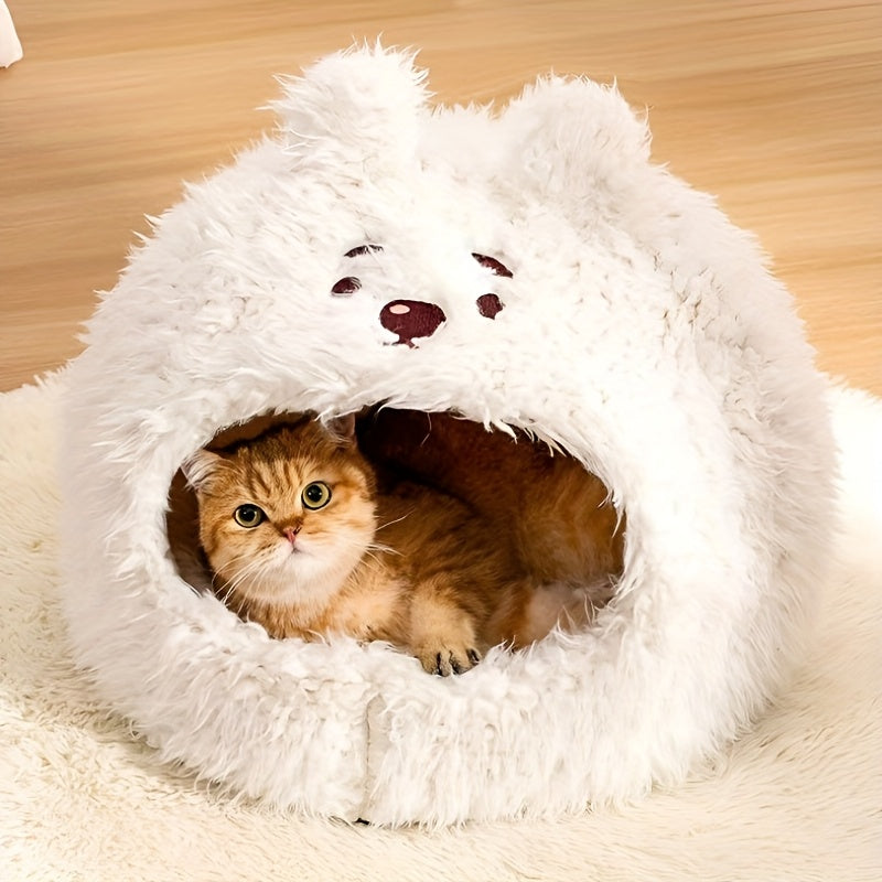 Cozy Cat Cave Bed with Privacy Cover, Winter Warm Dog House for Indoor Use