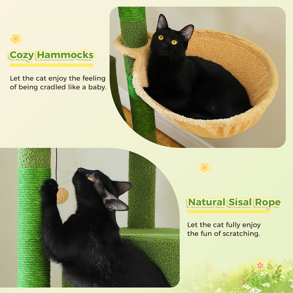 74.8in Large Cat Tree Tower with Hammock & Basket for Indoor Cat- Multi-Level Cat Condo
