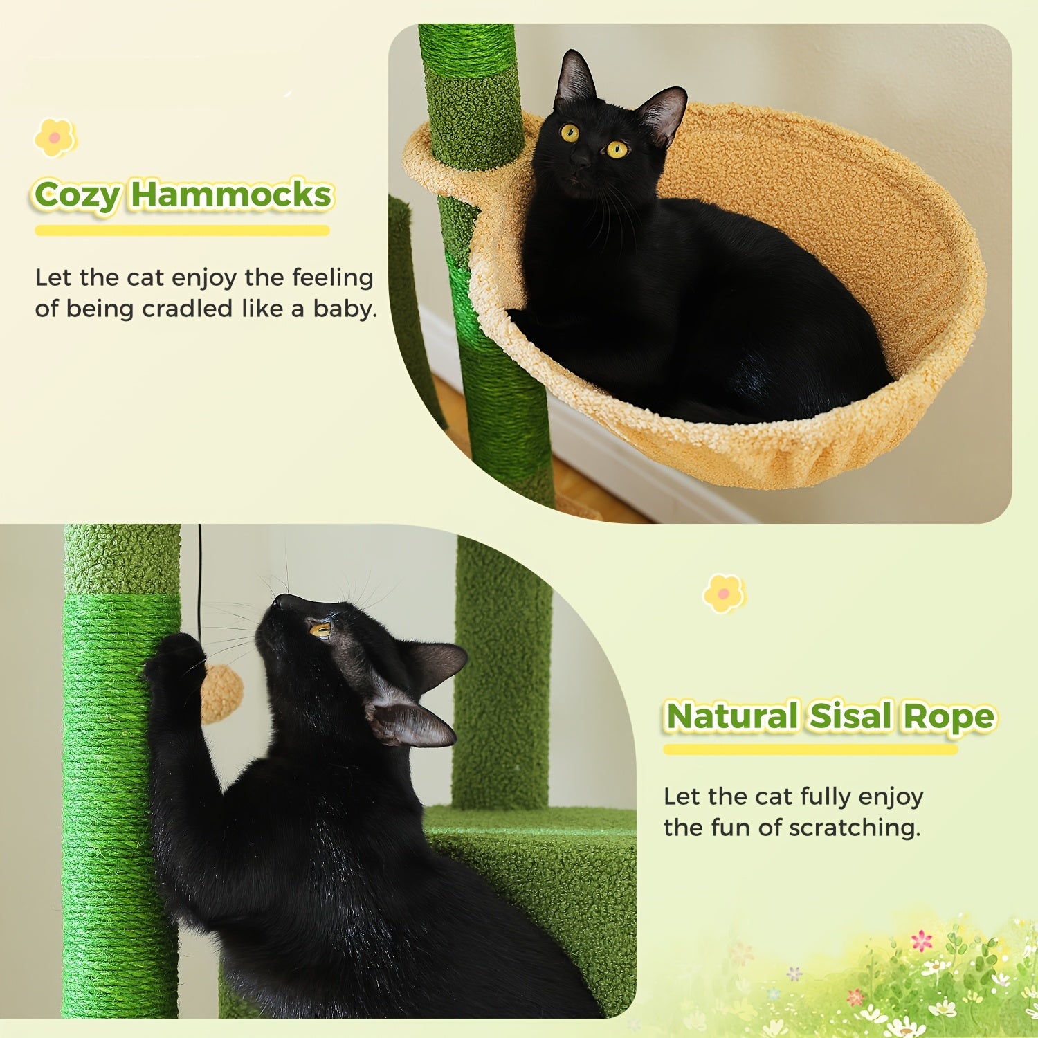 74.8in Large Cat Tree Tower with Hammock & Basket for Indoor Cat- Multi-Level Cat Condo