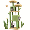 Multi-Level Cactus Cat Tree for Indoor Cats - 61.8-inch Tall Cat Climbing Tower with Dual Condos