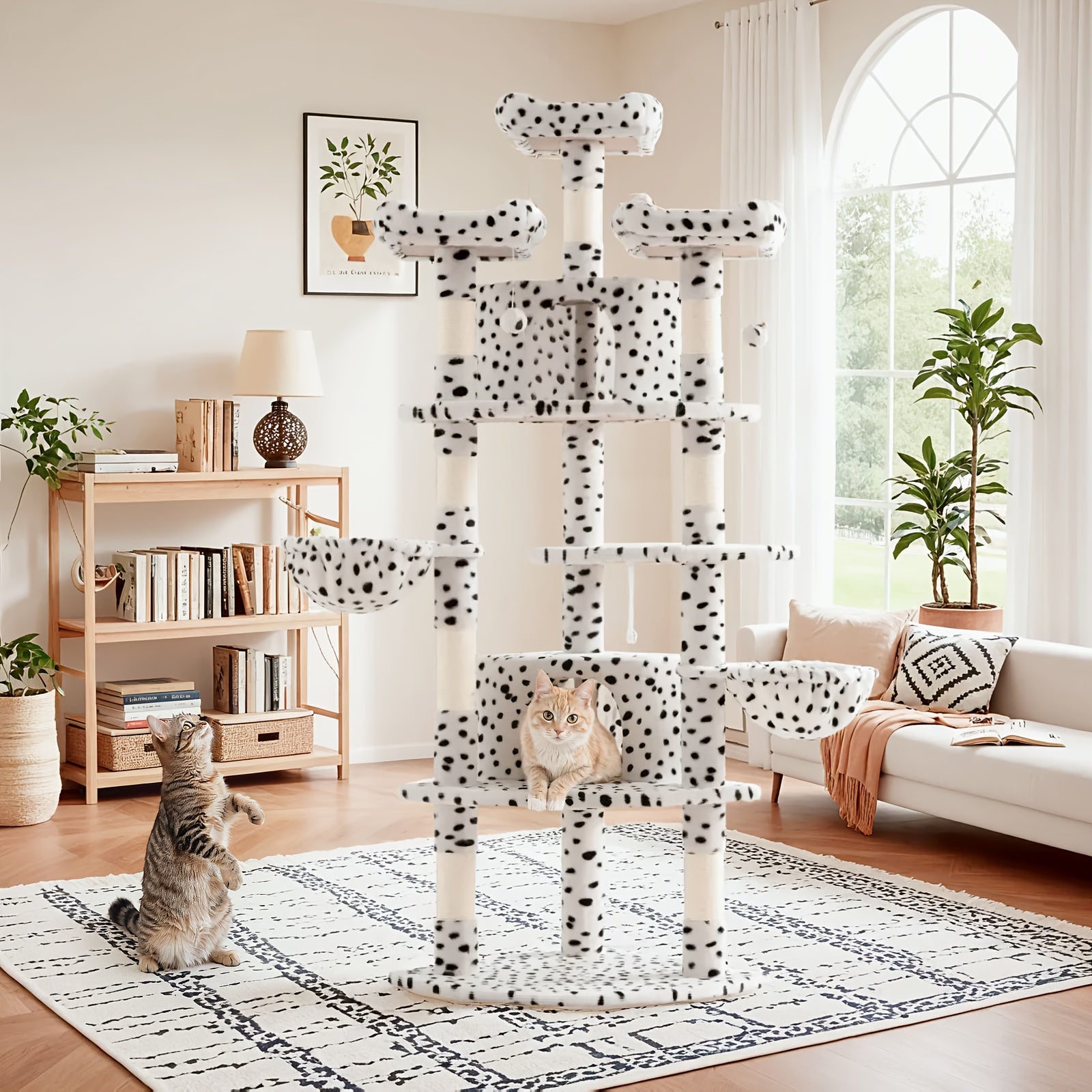 HOOMIC 73in Fan-Shaped Cat Tree Tower for Indoor Cats - Multi-Level Activity Center with Cozy Plush Perches