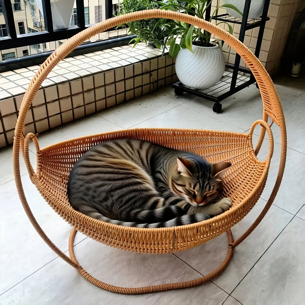 Handwoven | Large Handwoven Large Cat Hammock | Wicker Basket Bed with Stand Swing Cradle