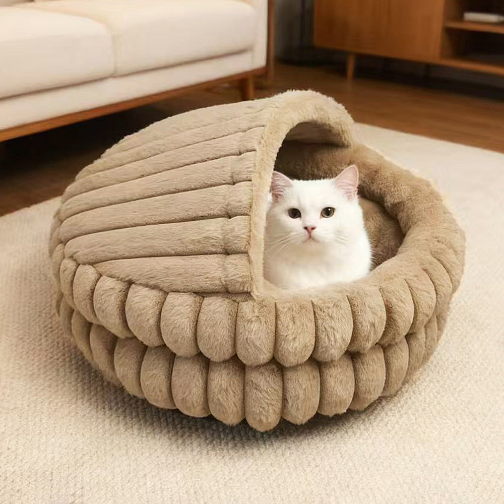 Shell-Style Semi-Enclosed Pet Bed, Thickened Warm Winter Cat and Dog Bed