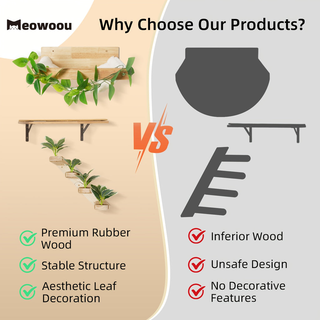 MEOWOOU 3 in 1 Cat Wall Furniture Set, 3 Pack Climbing Shelves Set, Cats Hammock