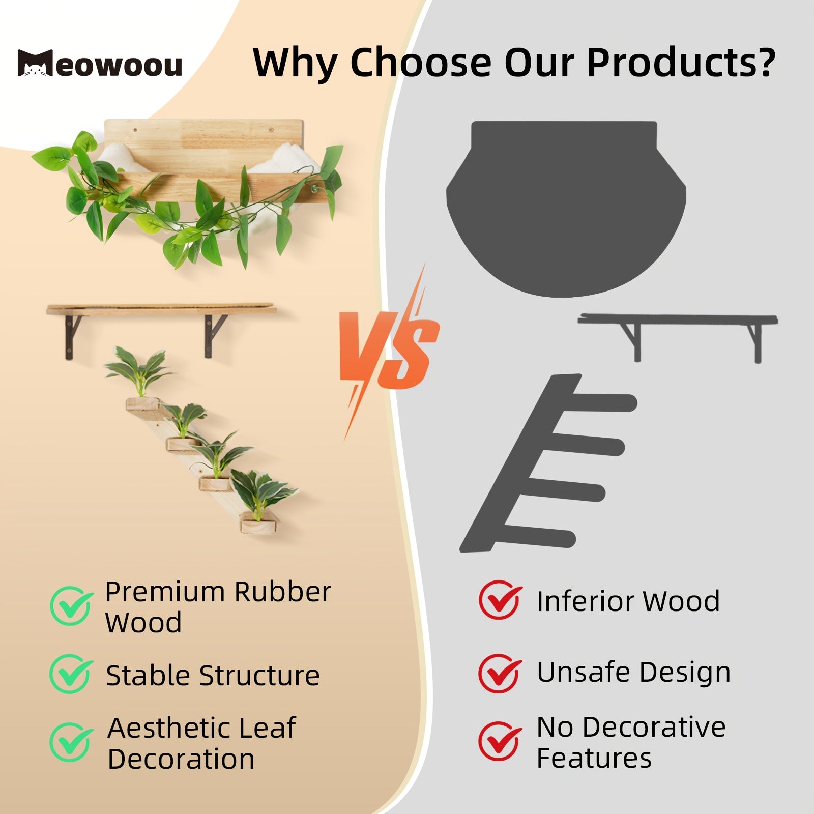 MEOWOOU 3 in 1 Cat Wall Furniture Set, 3 Pack Climbing Shelves Set, Cats Hammock