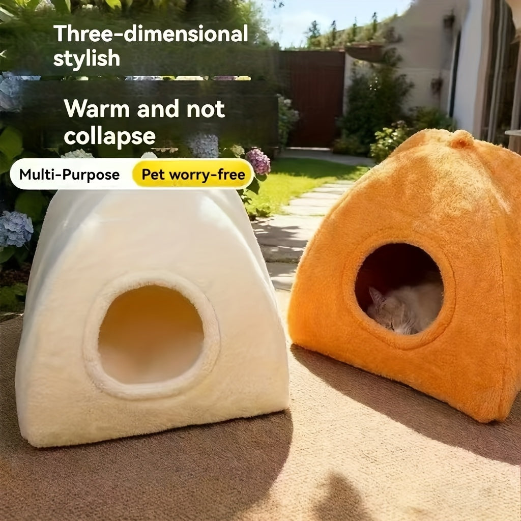 New Triangular Pet Bed, Closed Cat House, Pet Bed for Winter Warmth