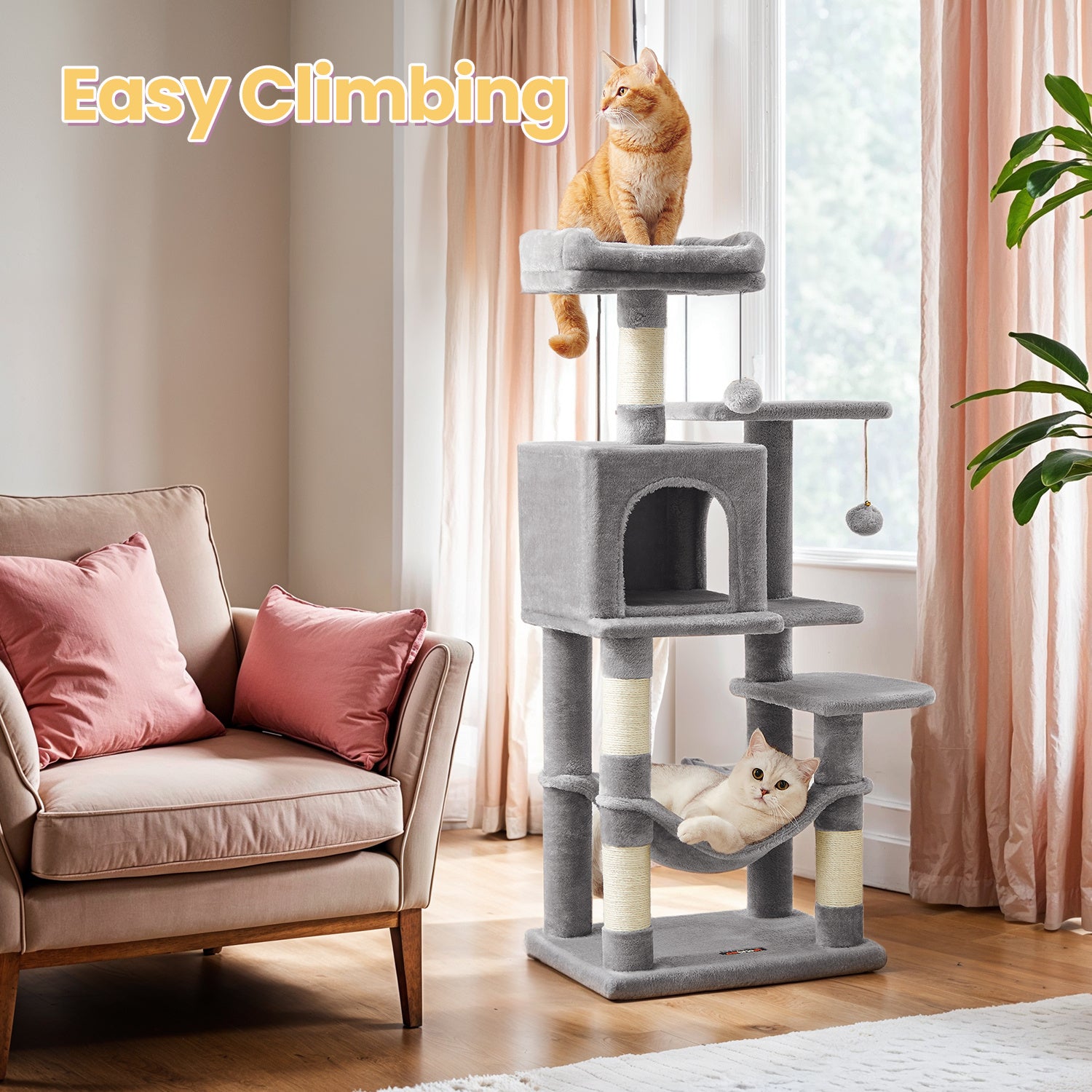 Cat Tree, 44.1-Inch Cat Tower for Indoor Cats, Multi-Level Cat Condo with 4 Scratching Posts
