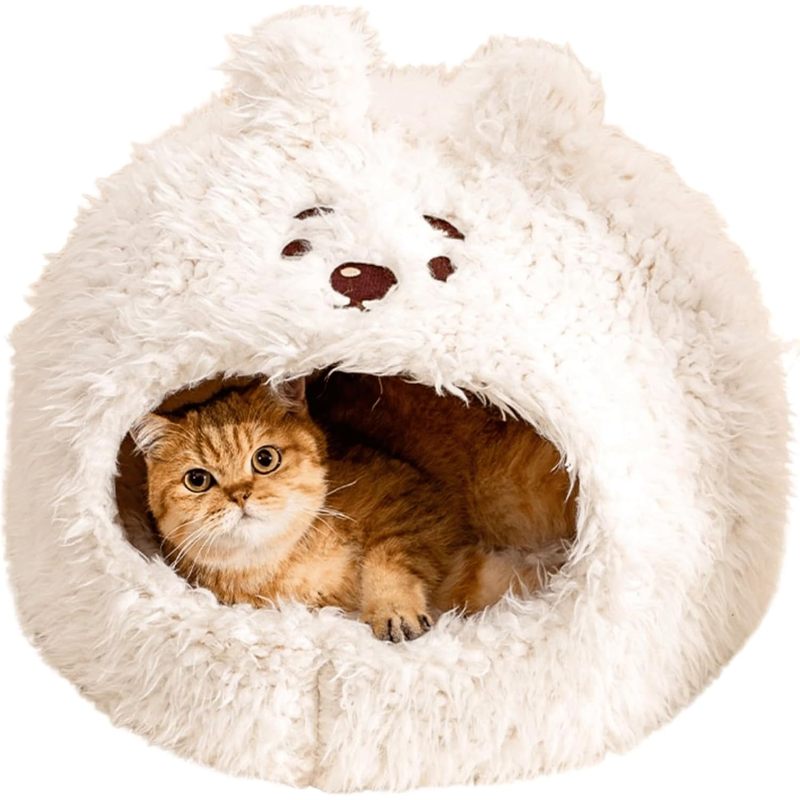 Cozy Cat Cave Bed with Privacy Cover, Winter Warm Dog House for Indoor Use