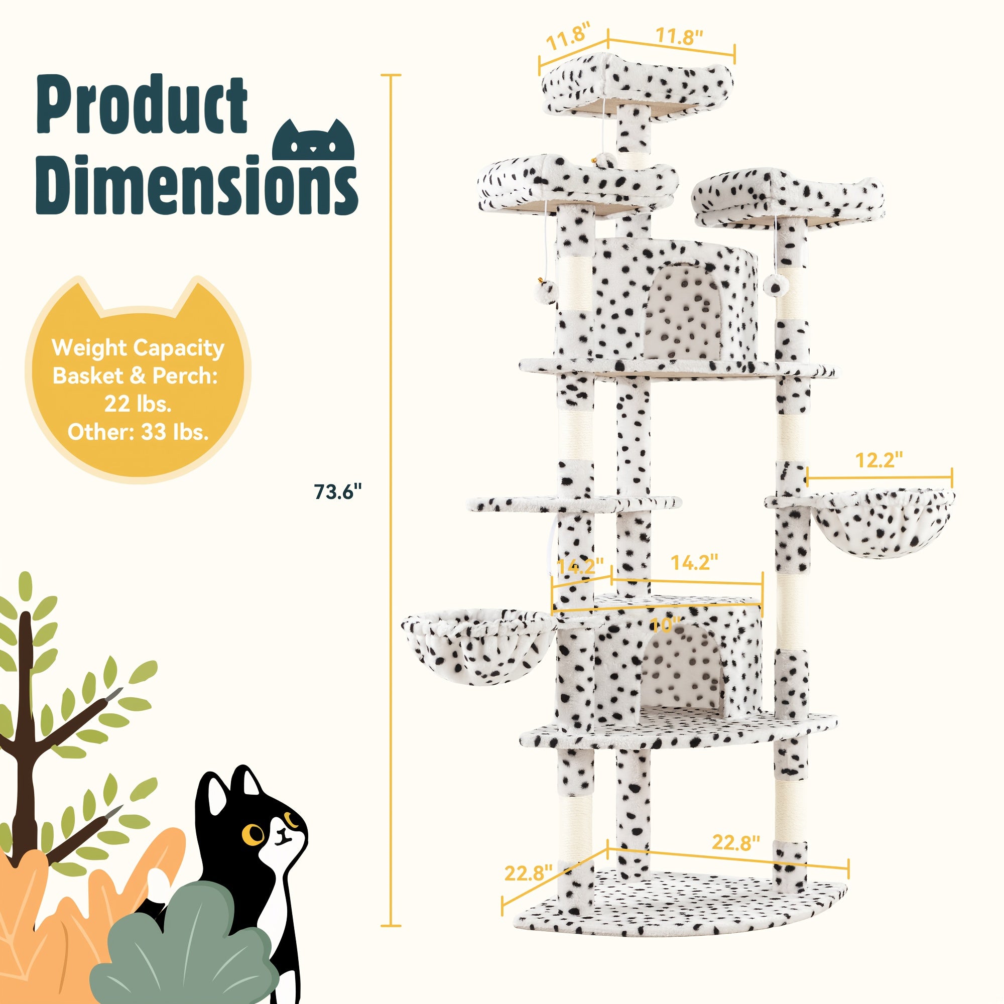 HOOMIC 73in Fan-Shaped Cat Tree Tower for Indoor Cats - Multi-Level Activity Center with Cozy Plush Perches