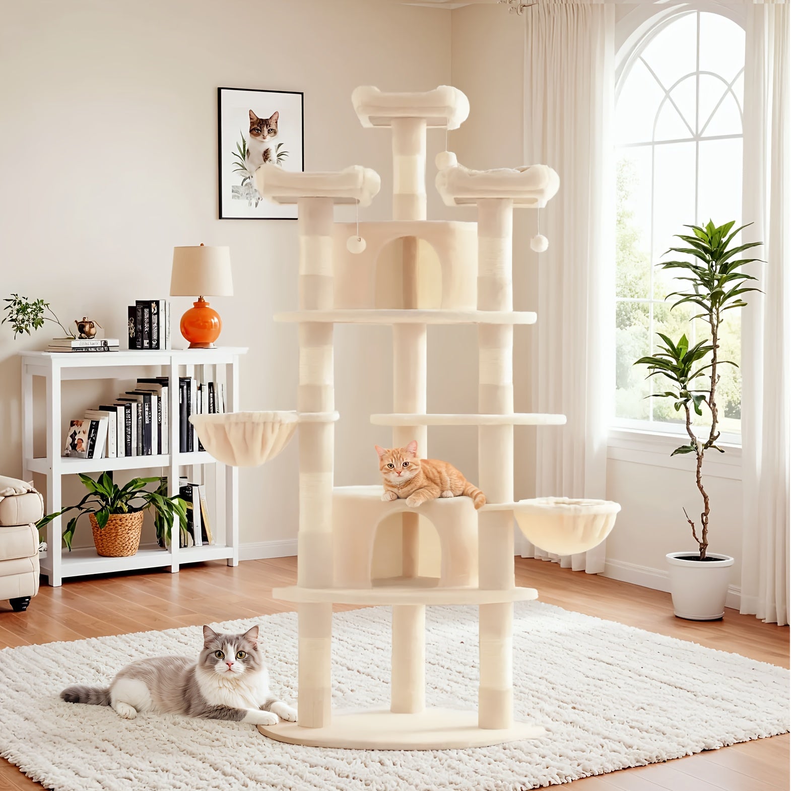 HOOMIC 73in Fan-Shaped Cat Tree Tower for Indoor Cats - Multi-Level Activity Center with Cozy Plush Perches