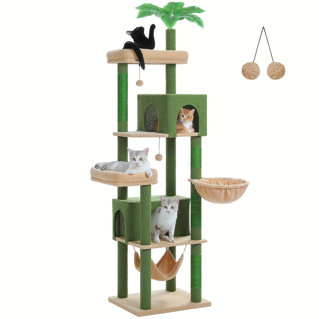 74.8in Large Cat Tree Tower with Hammock & Basket for Indoor Cat- Multi-Level Cat Condo