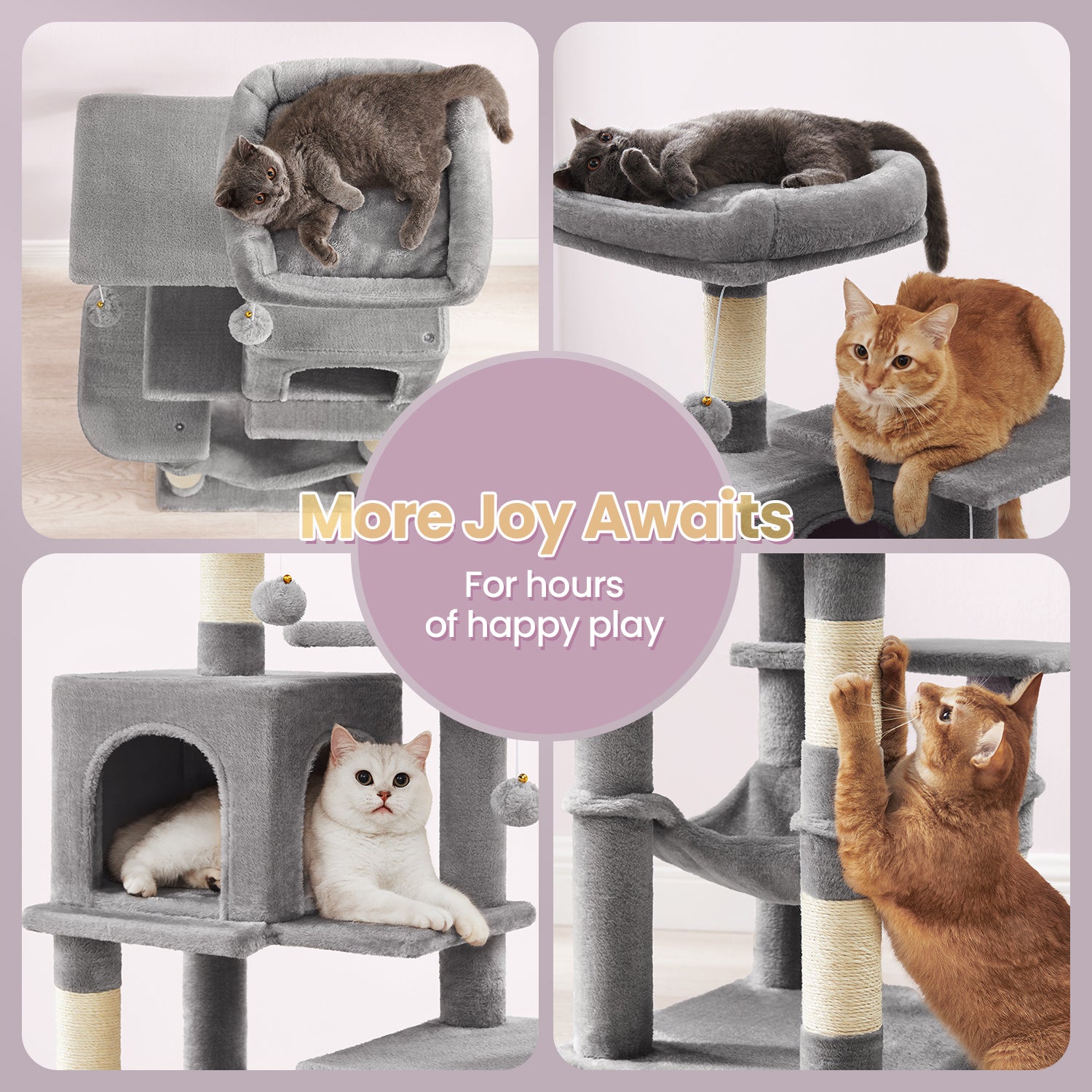 Cat Tree, 44.1-Inch Cat Tower for Indoor Cats, Multi-Level Cat Condo with 4 Scratching Posts