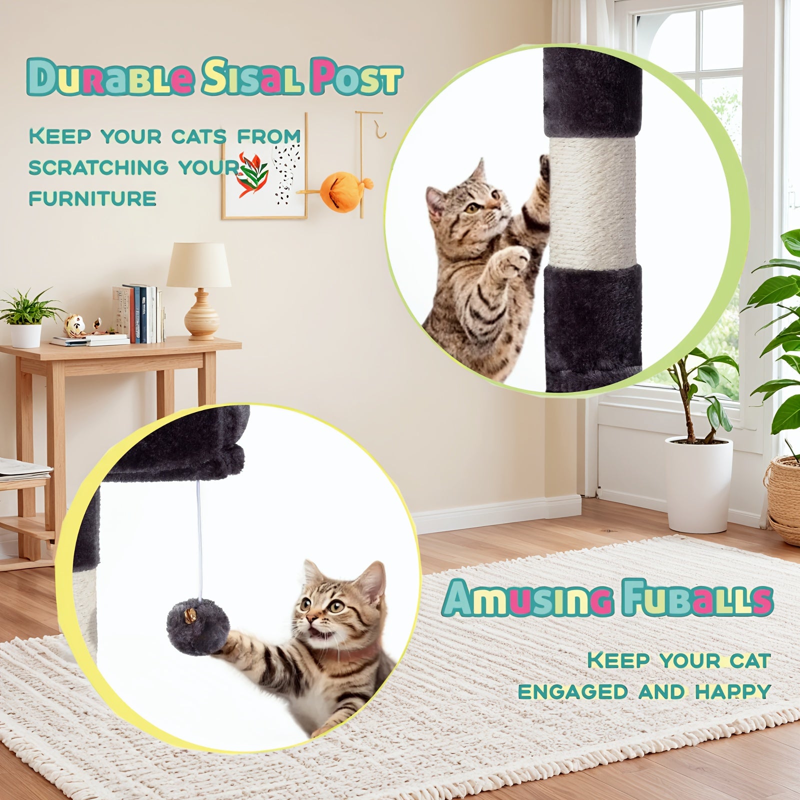 HOOMIC 73in Fan-Shaped Cat Tree Tower for Indoor Cats - Multi-Level Activity Center with Cozy Plush Perches