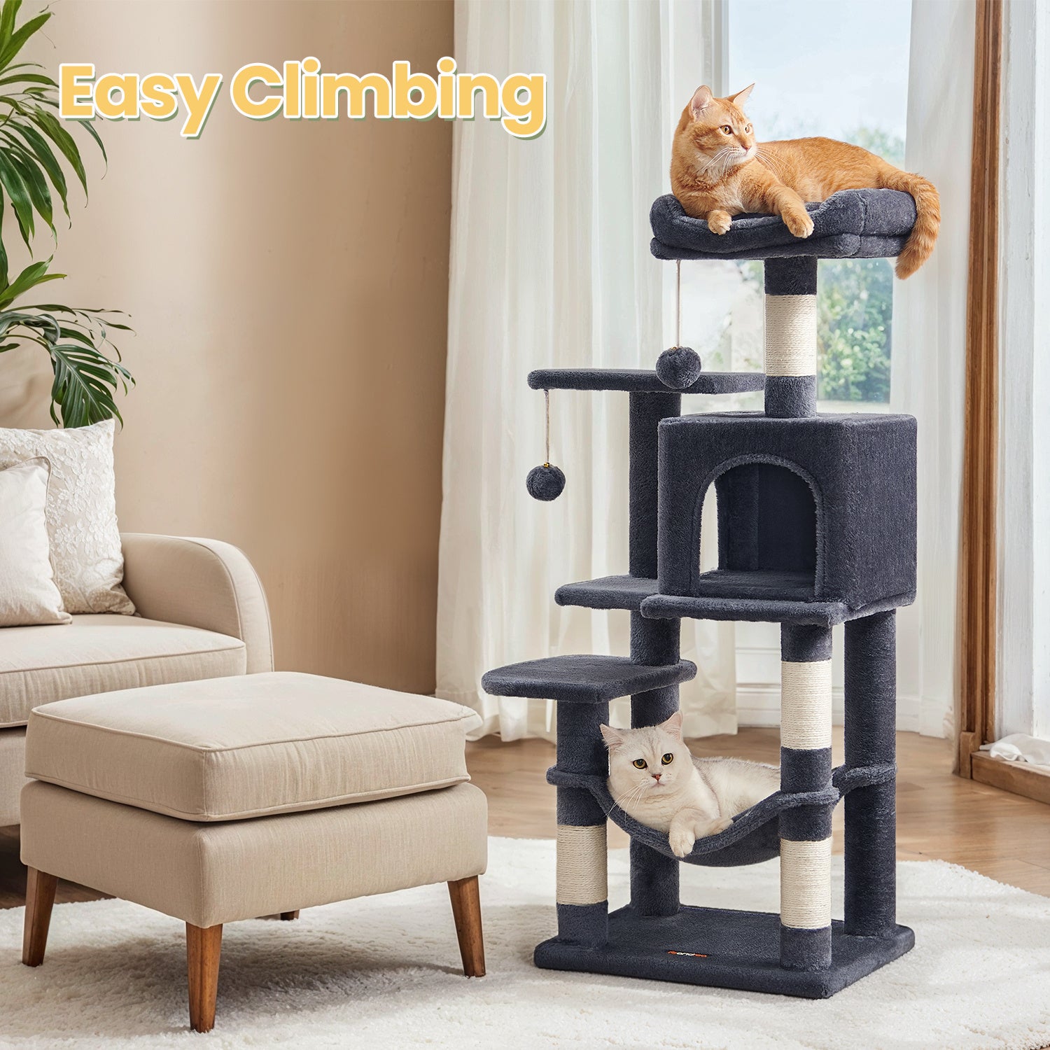 Cat Tree, 44.1-Inch Cat Tower for Indoor Cats, Multi-Level Cat Condo with 4 Scratching Posts
