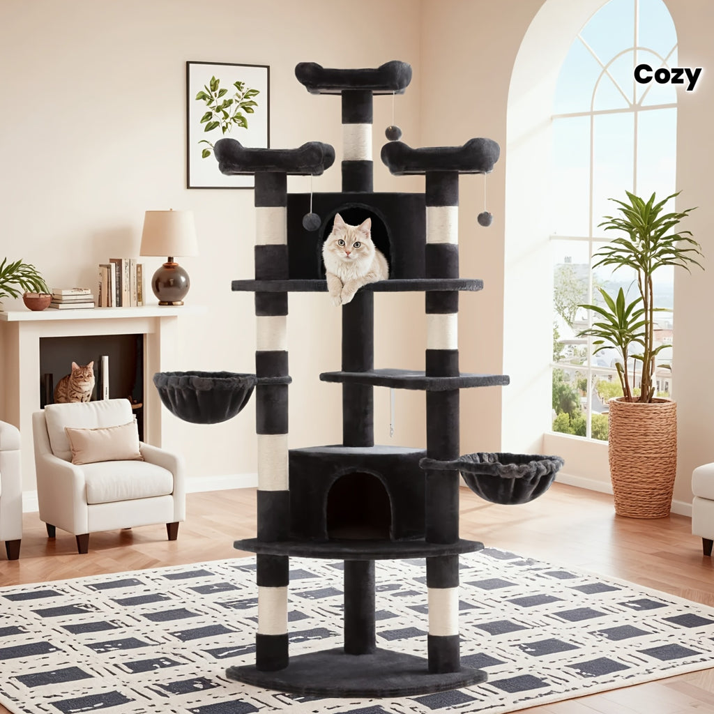 HOOMIC 73in Fan-Shaped Cat Tree Tower for Indoor Cats - Multi-Level Activity Center with Cozy Plush Perches