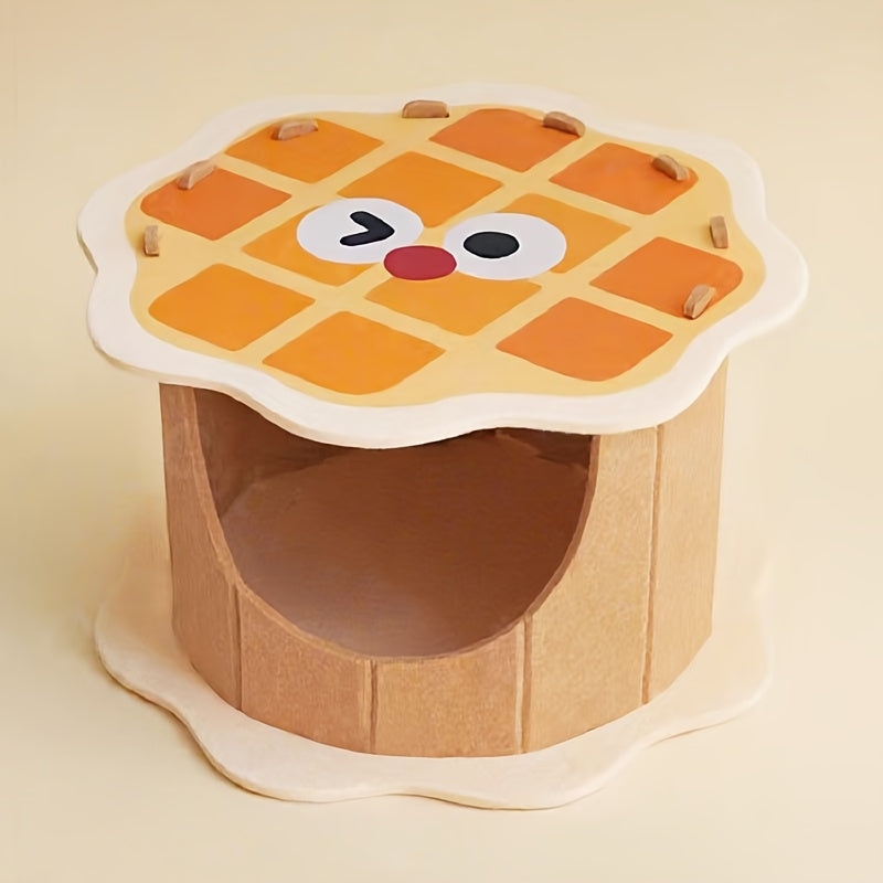 Waffle House Tunnel Hideaway Box, Durable Non-Shedding Felt Cat Bed with Semi-Enclosed Design for Security