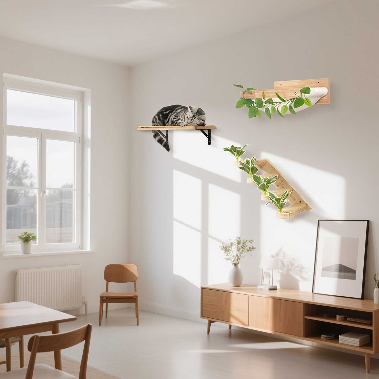 MEOWOOU 3 in 1 Cat Wall Furniture Set, 3 Pack Climbing Shelves Set, Cats Hammock