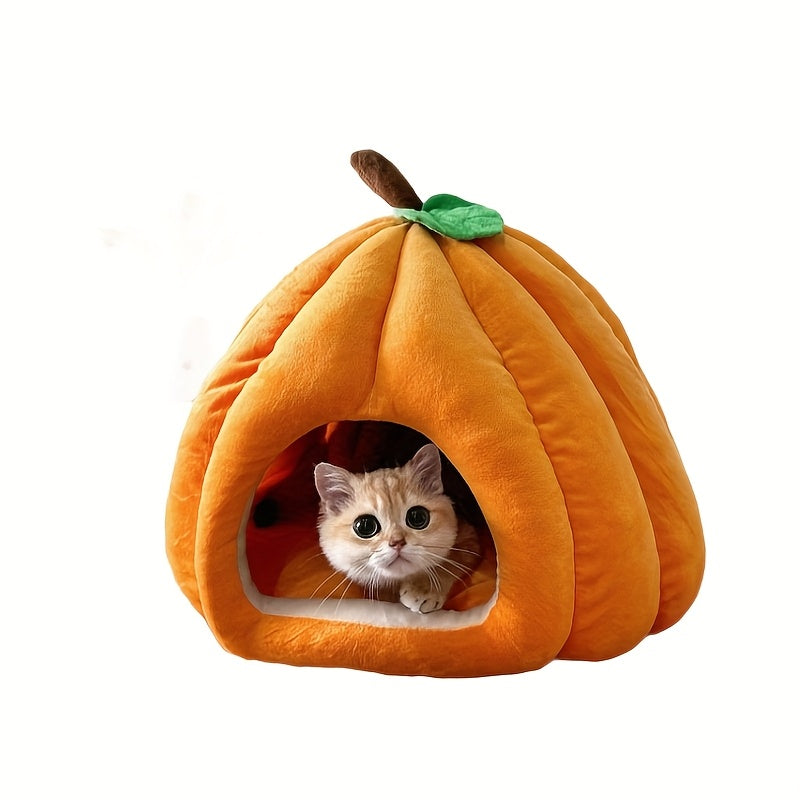 1pc Winter Cat Nest - Plush Pumpkin-Shaped Cat Bed with Removable