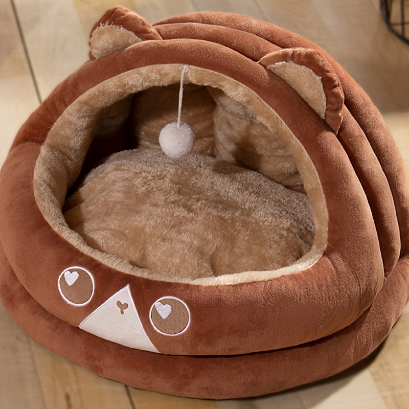 Cozy Mongolian Yurt-Style Cat House - All-Season Warmth, Cute Cartoon Design