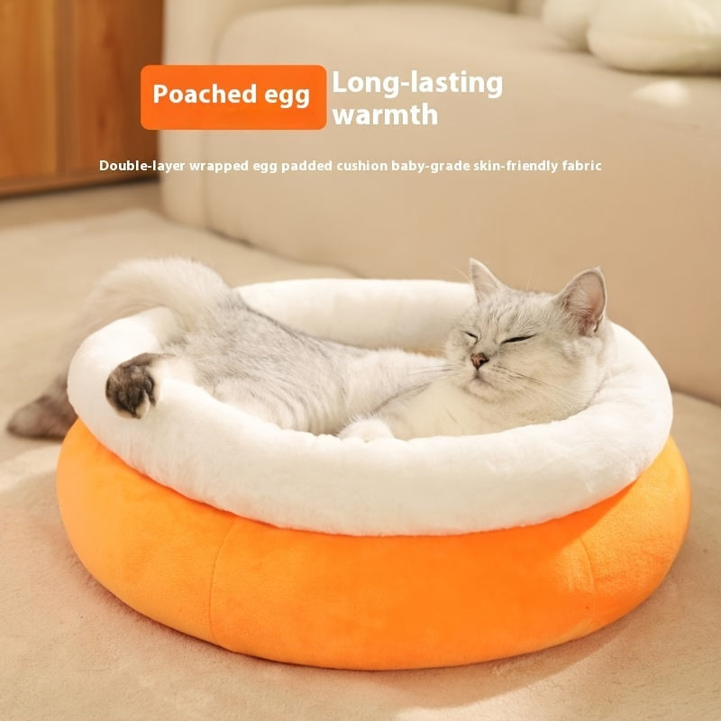 All-Season Comfort Cat Bed - Modern Semi-Enclosed Plush Cat House with Anti-Slip Bottom