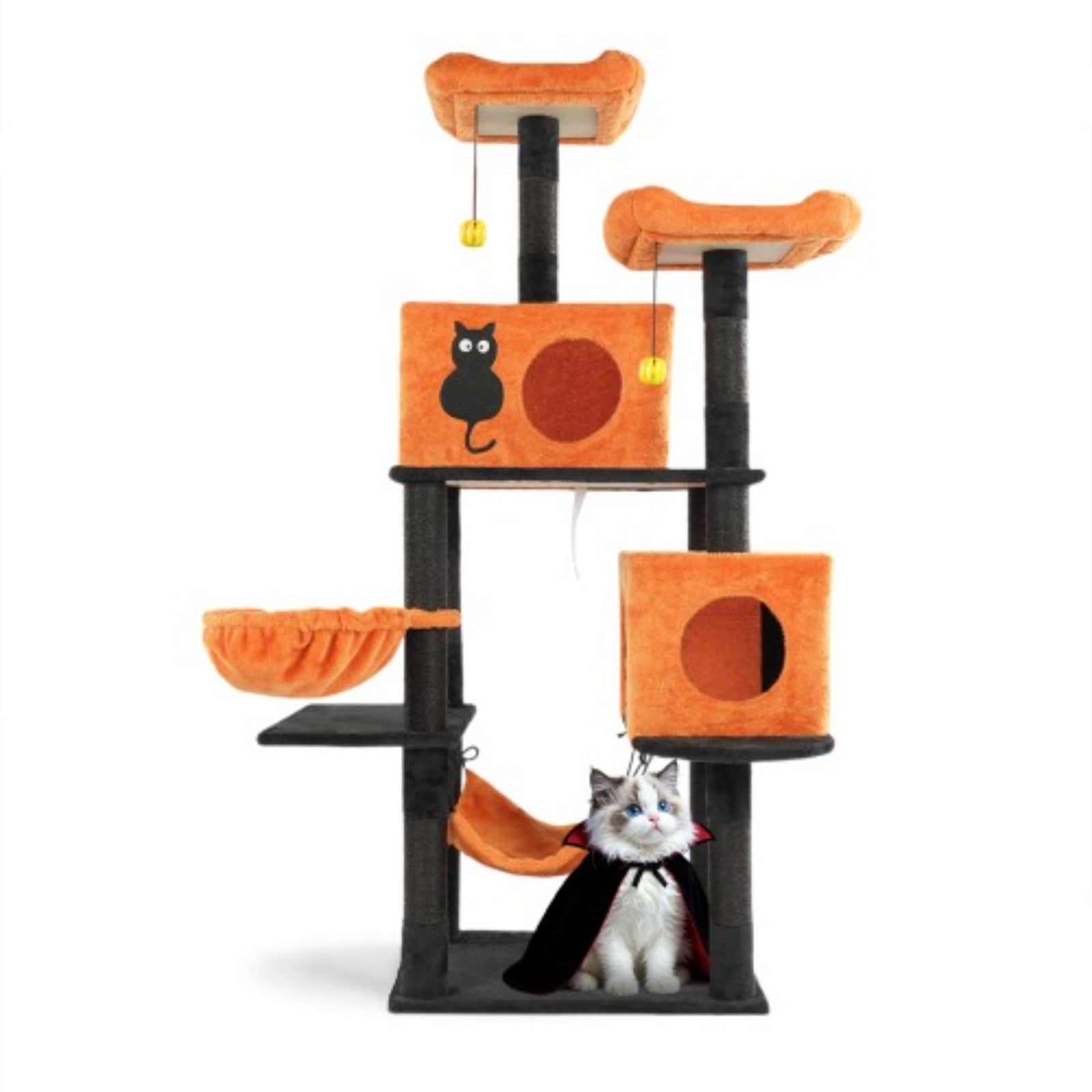 Cat Tree Halloween Themed Decorations- Orange & Black Multi-Level Cat Tower with Sisal Scratching Posts
