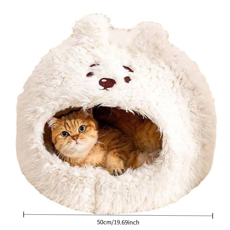 Cozy Cat Cave Bed with Privacy Cover, Winter Warm Dog House for Indoor Use