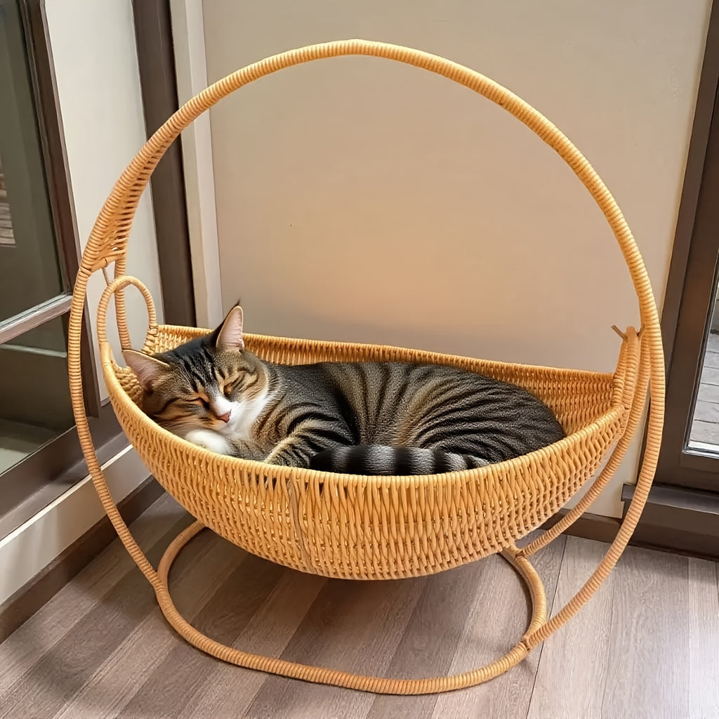 Handwoven | Large Handwoven Large Cat Hammock | Wicker Basket Bed with Stand Swing Cradle