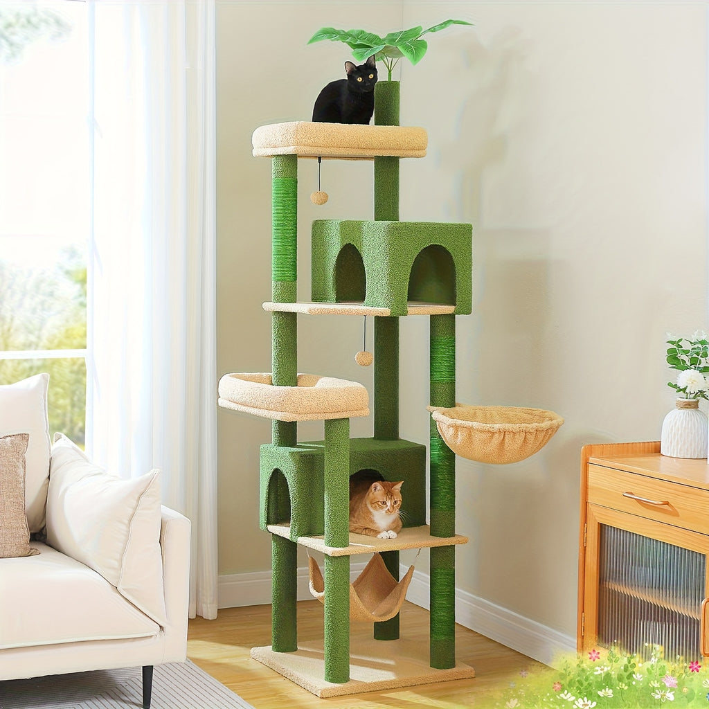 74.8in Large Cat Tree Tower with Hammock & Basket for Indoor Cat- Multi-Level Cat Condo