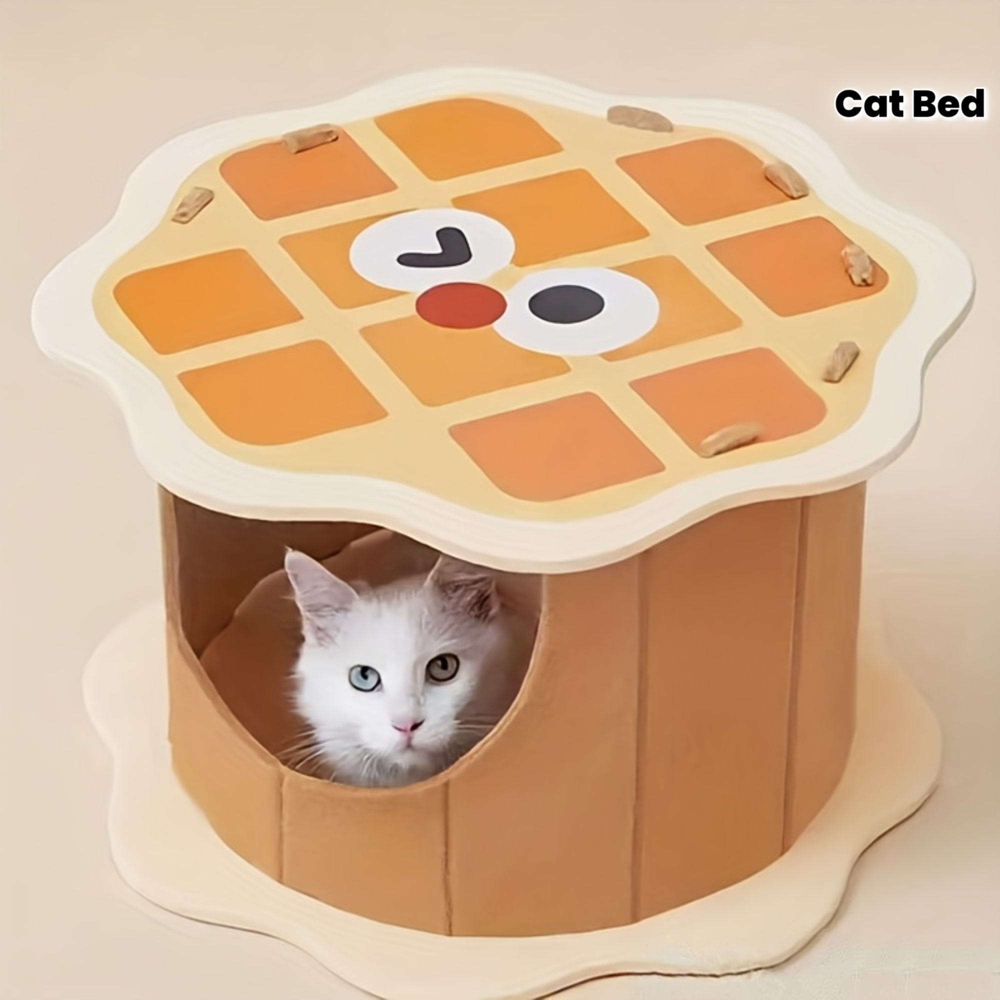 Waffle House Tunnel Hideaway Box, Durable Non-Shedding Felt Cat Bed with Semi-Enclosed Design for Security