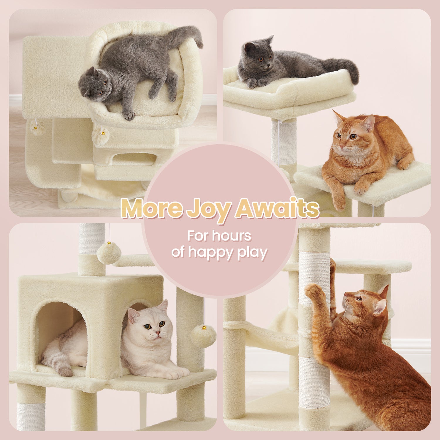 Cat Tree, 44.1-Inch Cat Tower for Indoor Cats, Multi-Level Cat Condo with 4 Scratching Posts