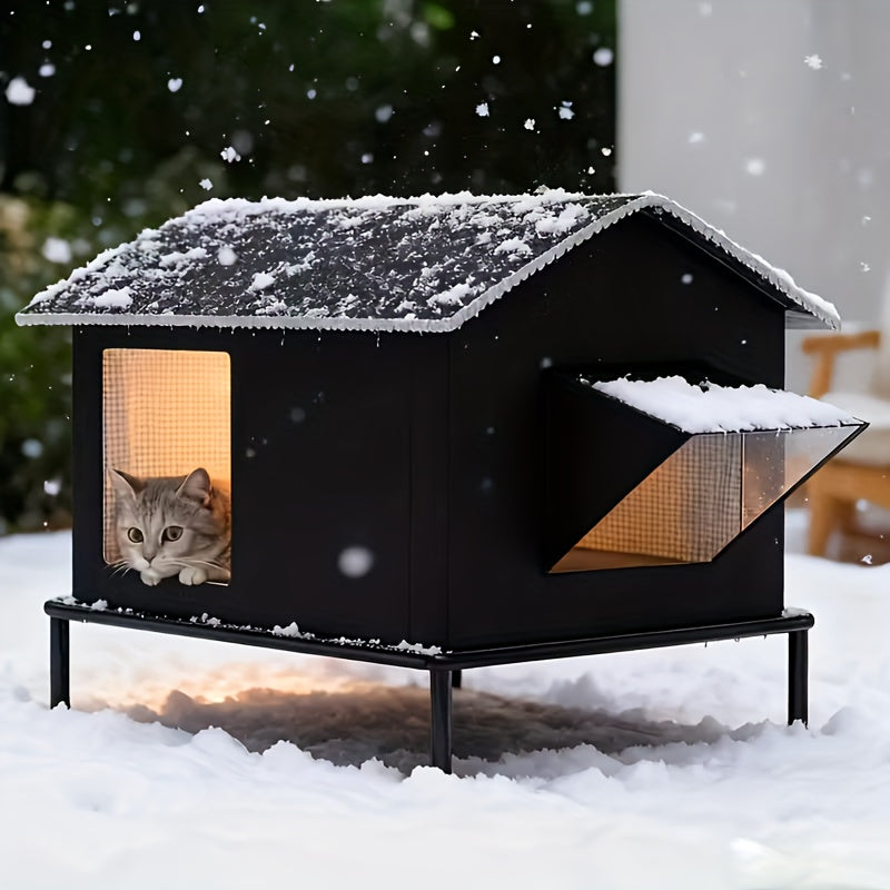 Large Multi-Cat All-Season Cat House - Winter Warmth Heart-Shaped Stray Cat Shelter