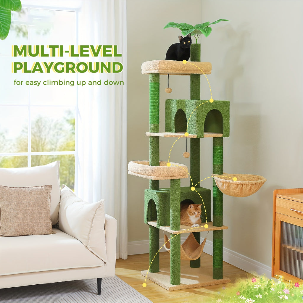 74.8in Large Cat Tree Tower with Hammock & Basket for Indoor Cat- Multi-Level Cat Condo