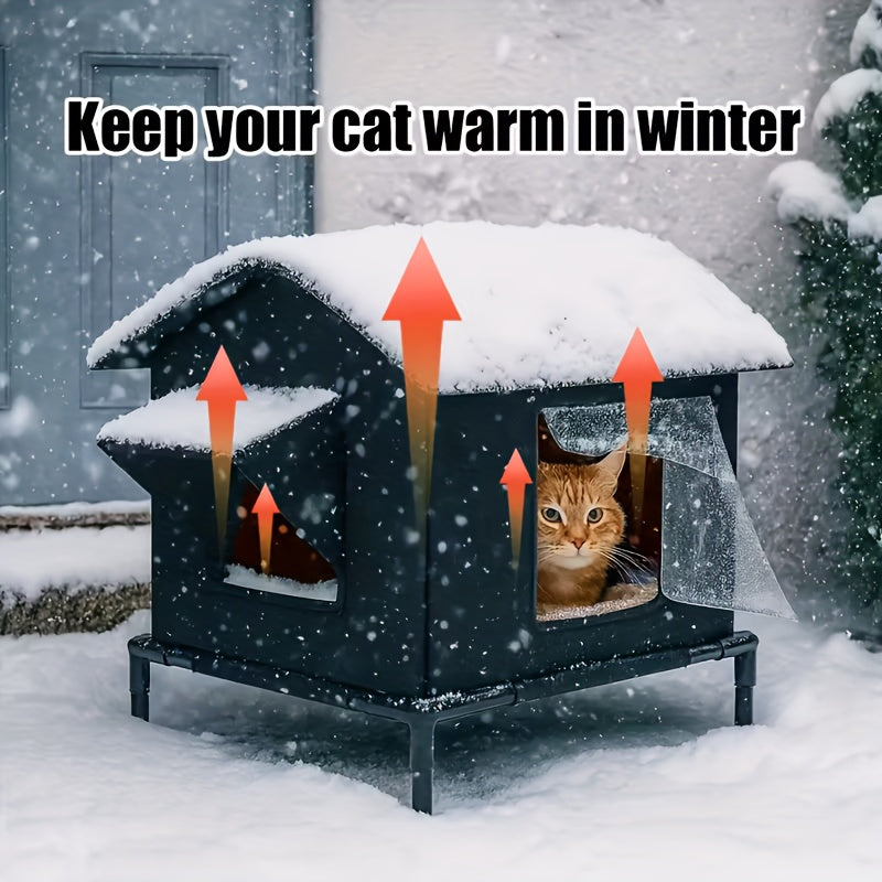 Large Multi-Cat All-Season Cat House - Winter Warmth Heart-Shaped Stray Cat Shelter