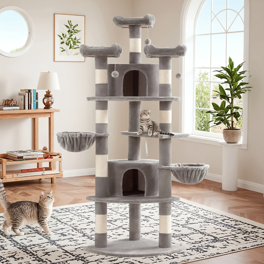 HOOMIC 73in Fan-Shaped Cat Tree Tower for Indoor Cats - Multi-Level Activity Center with Cozy Plush Perches
