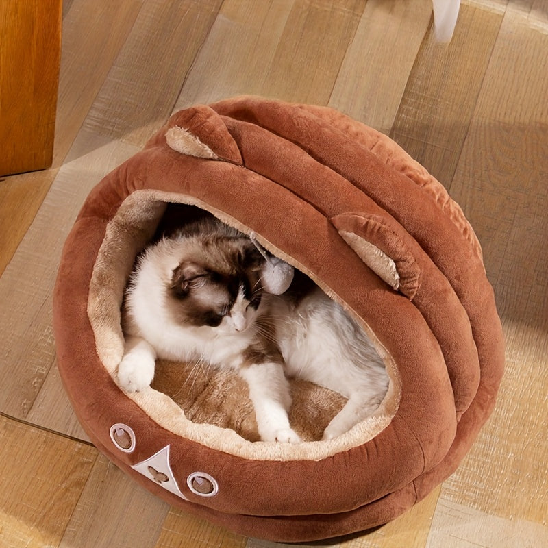 Cozy Mongolian Yurt-Style Cat House - All-Season Warmth, Cute Cartoon Design
