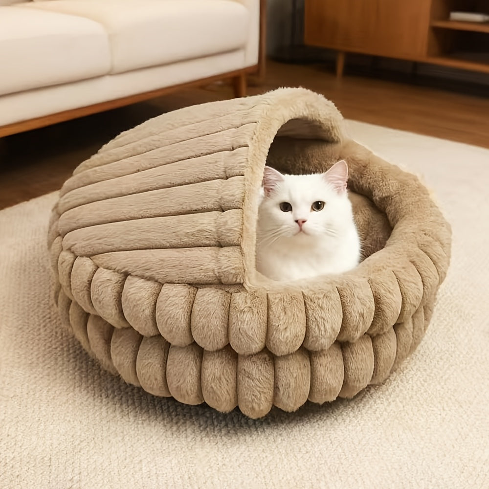 Shell-Style Semi-Enclosed Pet Bed, Thickened Warm Winter Cat and Dog Bed