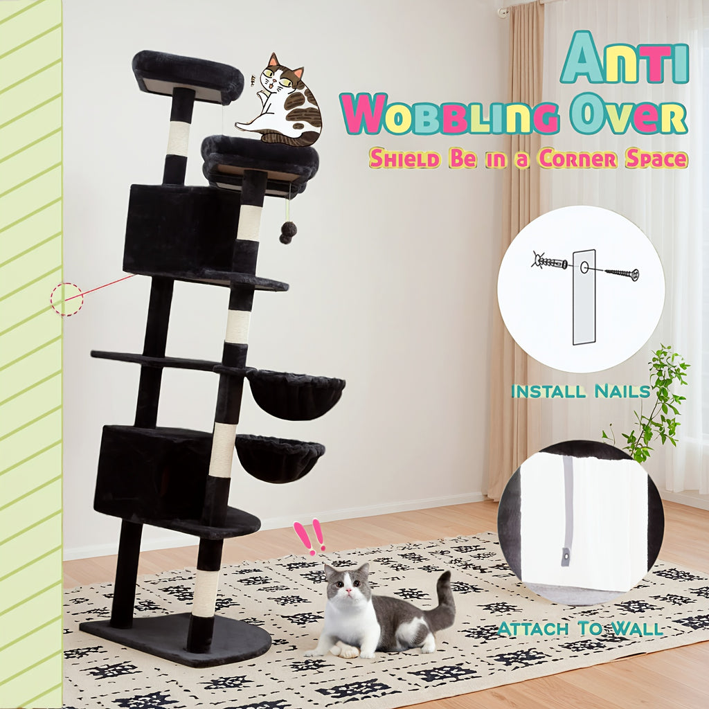 HOOMIC 73in Fan-Shaped Cat Tree Tower for Indoor Cats - Multi-Level Activity Center with Cozy Plush Perches
