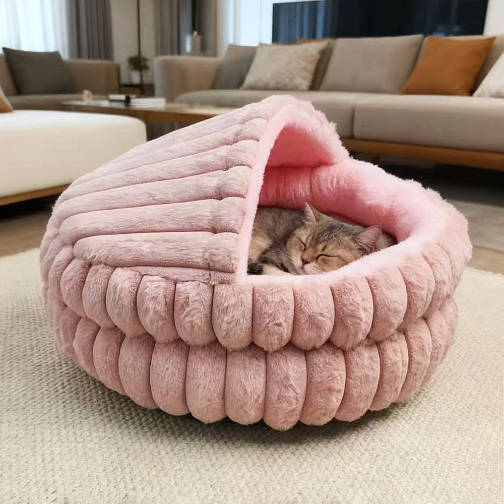 Shell-Style Semi-Enclosed Pet Bed, Thickened Warm Winter Cat and Dog Bed