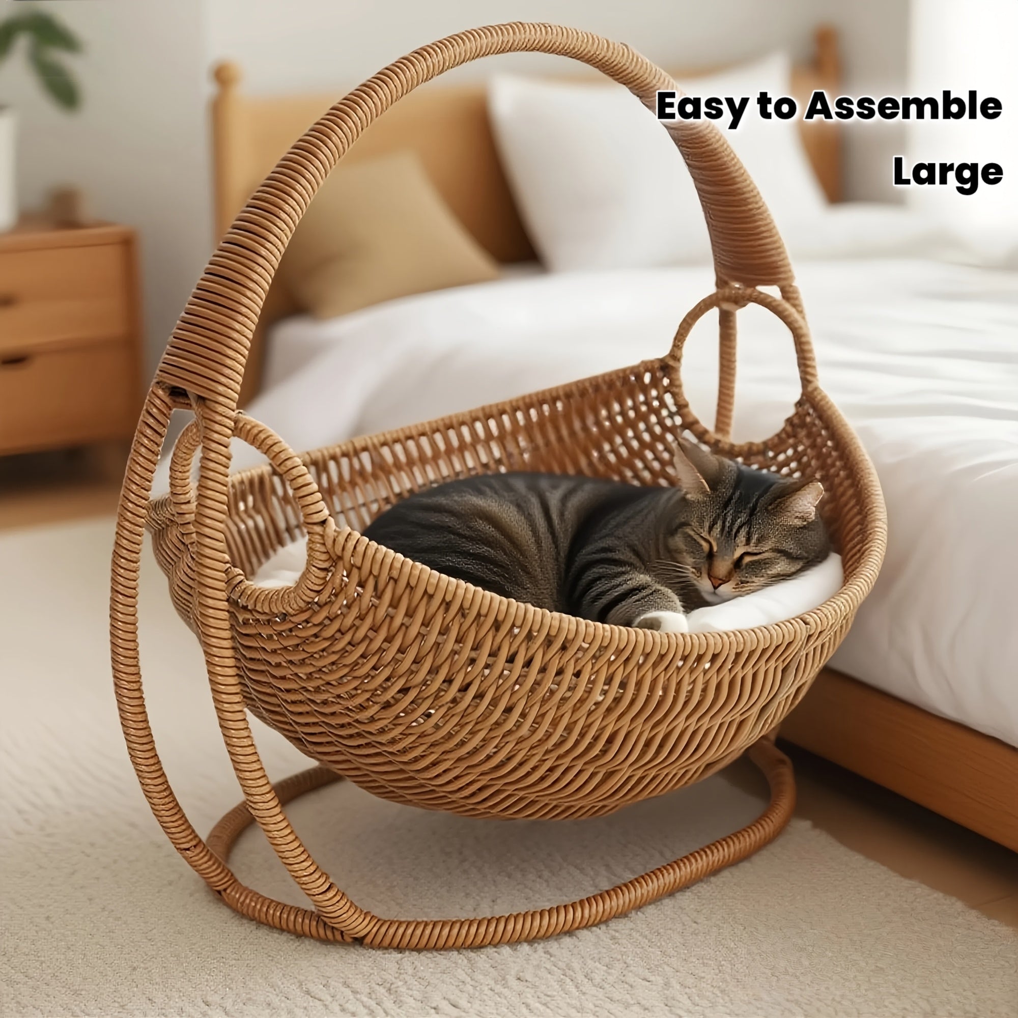 Handwoven | Large Handwoven Large Cat Hammock | Wicker Basket Bed with Stand Swing Cradle