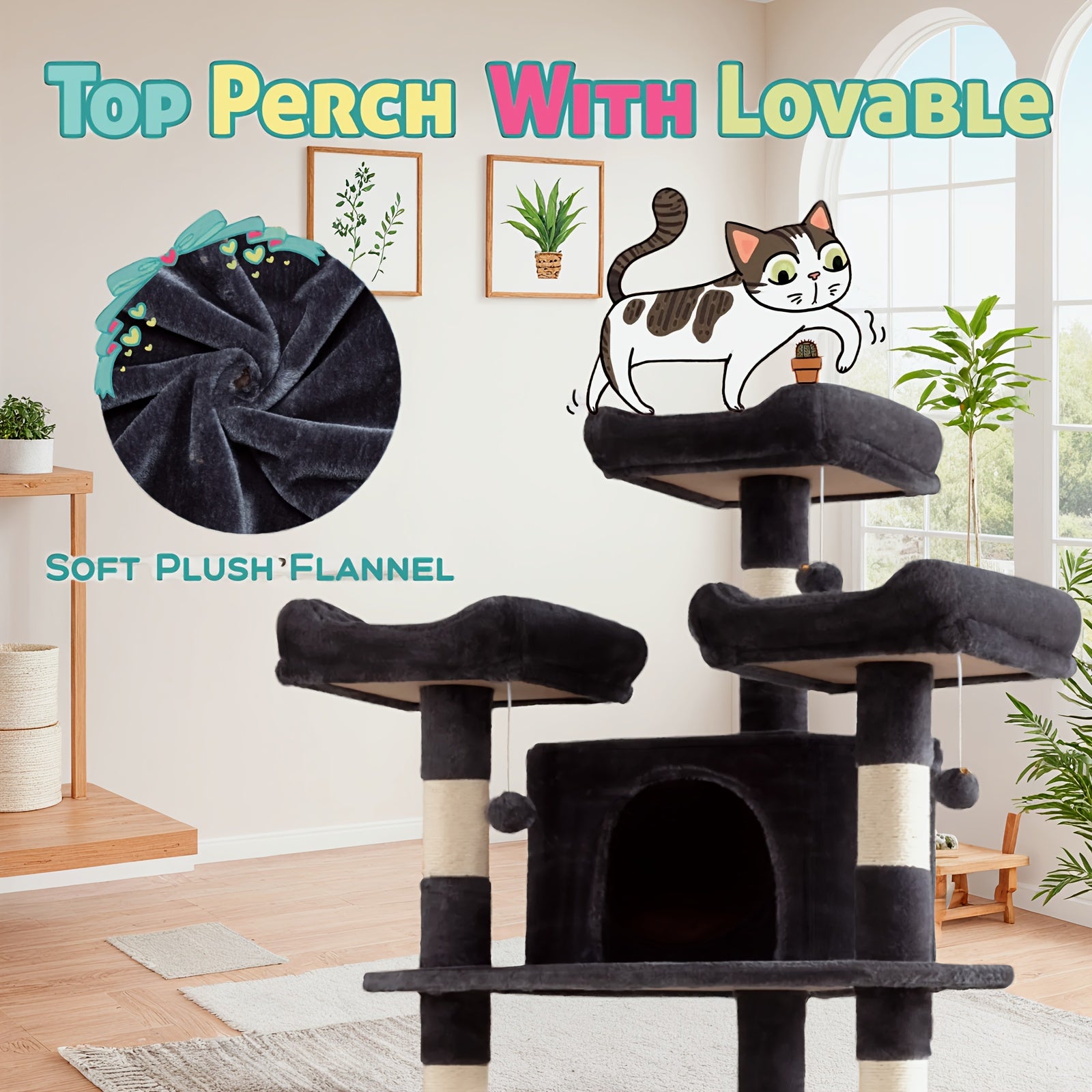 HOOMIC 73in Fan-Shaped Cat Tree Tower for Indoor Cats - Multi-Level Activity Center with Cozy Plush Perches